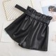 Hot High Waist Women Pu Leather Shorts with Belt image