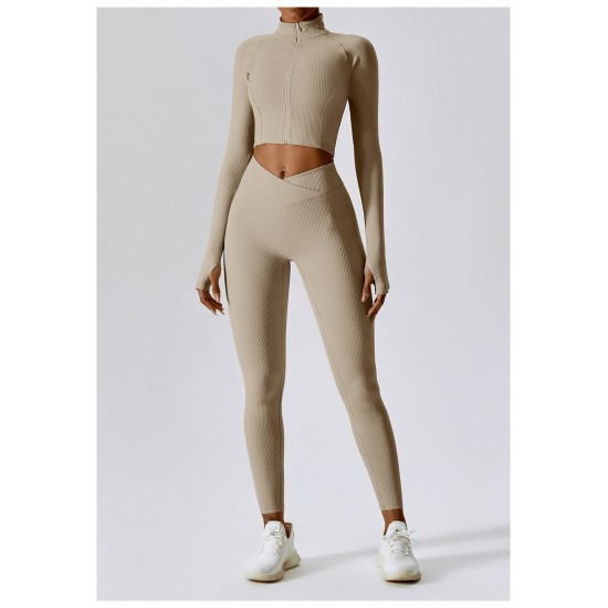 Women Long Sleeve Sports Suit Brown image