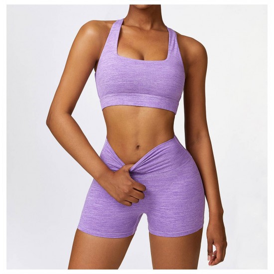 Women Sports Shorts Set Purple Women Fashion, Yoga/Gym, Shipped from abroad image