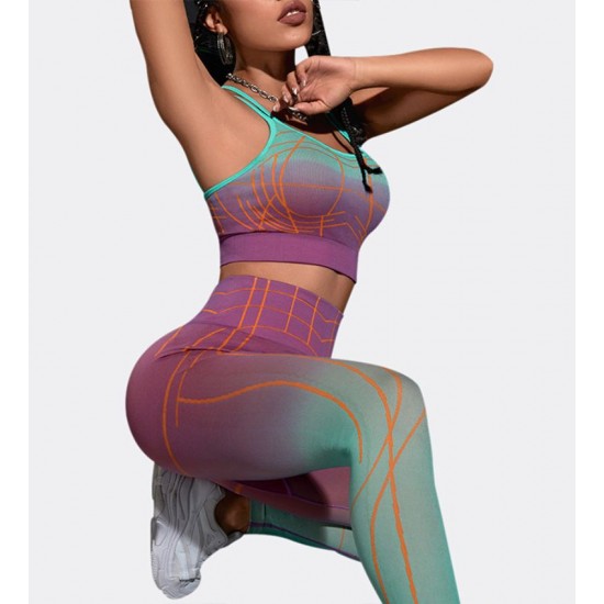 Women's New Gradient High Waist sexy Fitness suit Yoga/Gym image