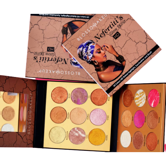 Blossom Makeup Nefertiti's Glow Burst HD 18 Color Highlight Eyeshadow Blush Palette, Eyeshadow Glitters/Pigments image